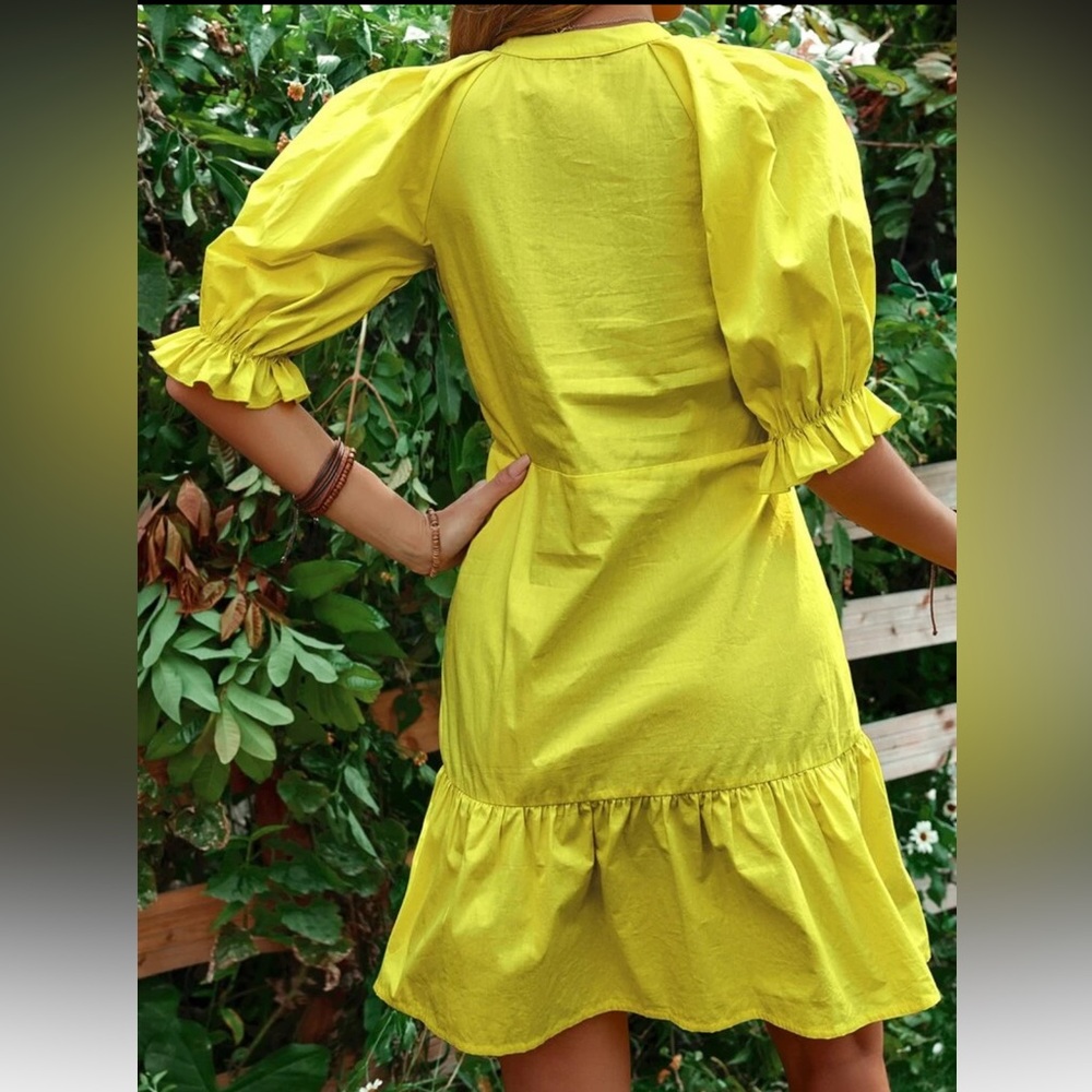 SHEIN Notch Neck Ruffle Hem Dress Yellow - Picture 2 of 5